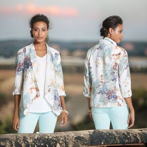 Francesca Paisley Print Open Front Linen Jacket
